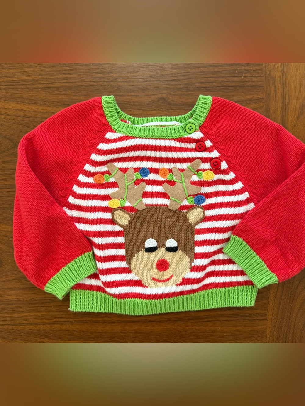 Zubels Size 9m Baby Christmas Reindeer Sweater Red and Green